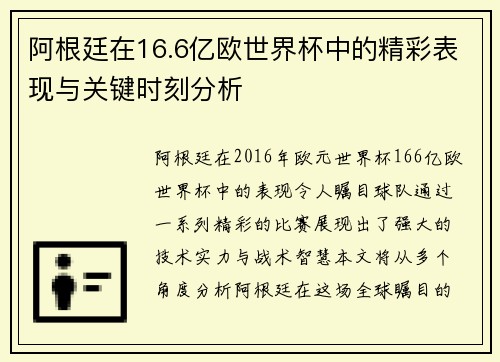 阿根廷在16.6亿欧世界杯中的精彩表现与关键时刻分析